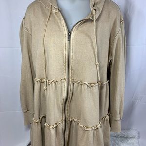 Solitaire Ruffle Hem Zip Up Fairycore Hoodie Sz Medium. GUC. Tan color